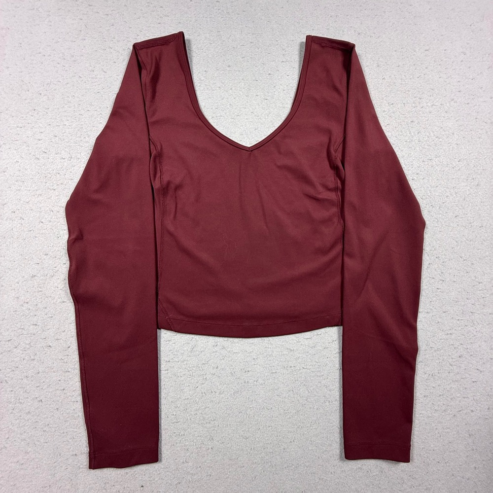 Lululemon Align Long Sleeve V-Neck Crop Top Red Merlot Burgundy Nulu Yoga Shirt - Picture 2 of 6